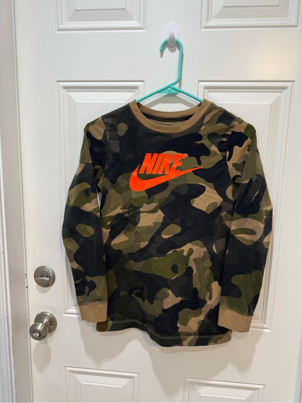 Nike Camo Long-Sleeve Tee with Bright Orange Logo